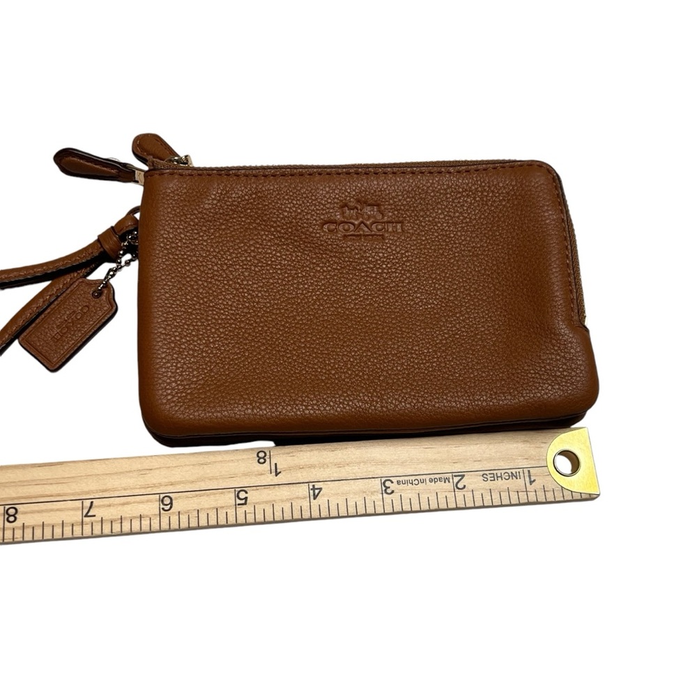 Coach F66505 Pebble Leather Double Corner Zip Wristlet, Color Saddle. Excellent - Picture 2 of 14